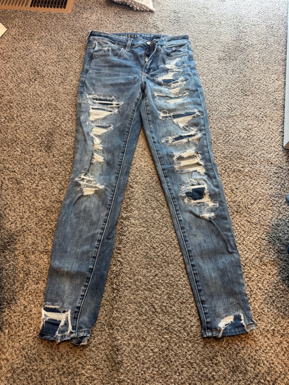 American Eagle Outfitters Ripped Skinny Jeans - Medium Blue